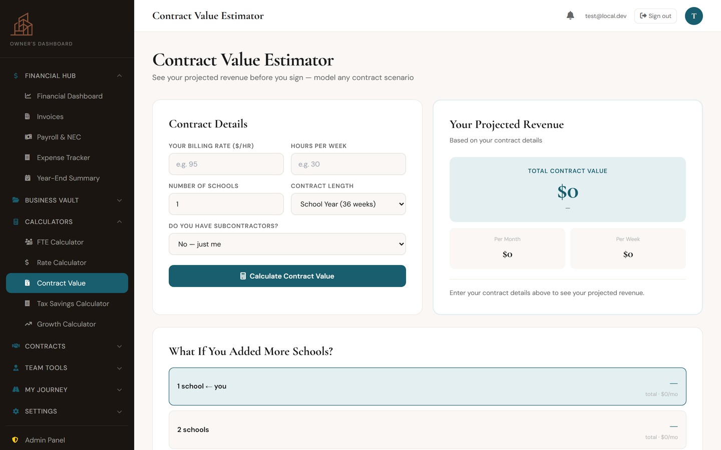 Contract Value Estimator showing annual and monthly projections