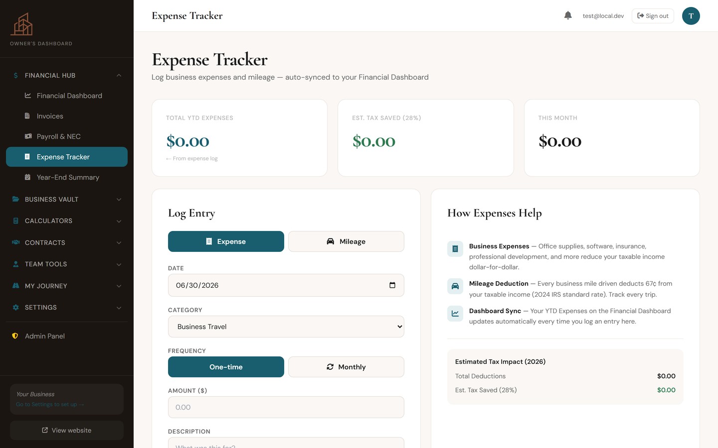 Expense tracker with IRS mileage calculation