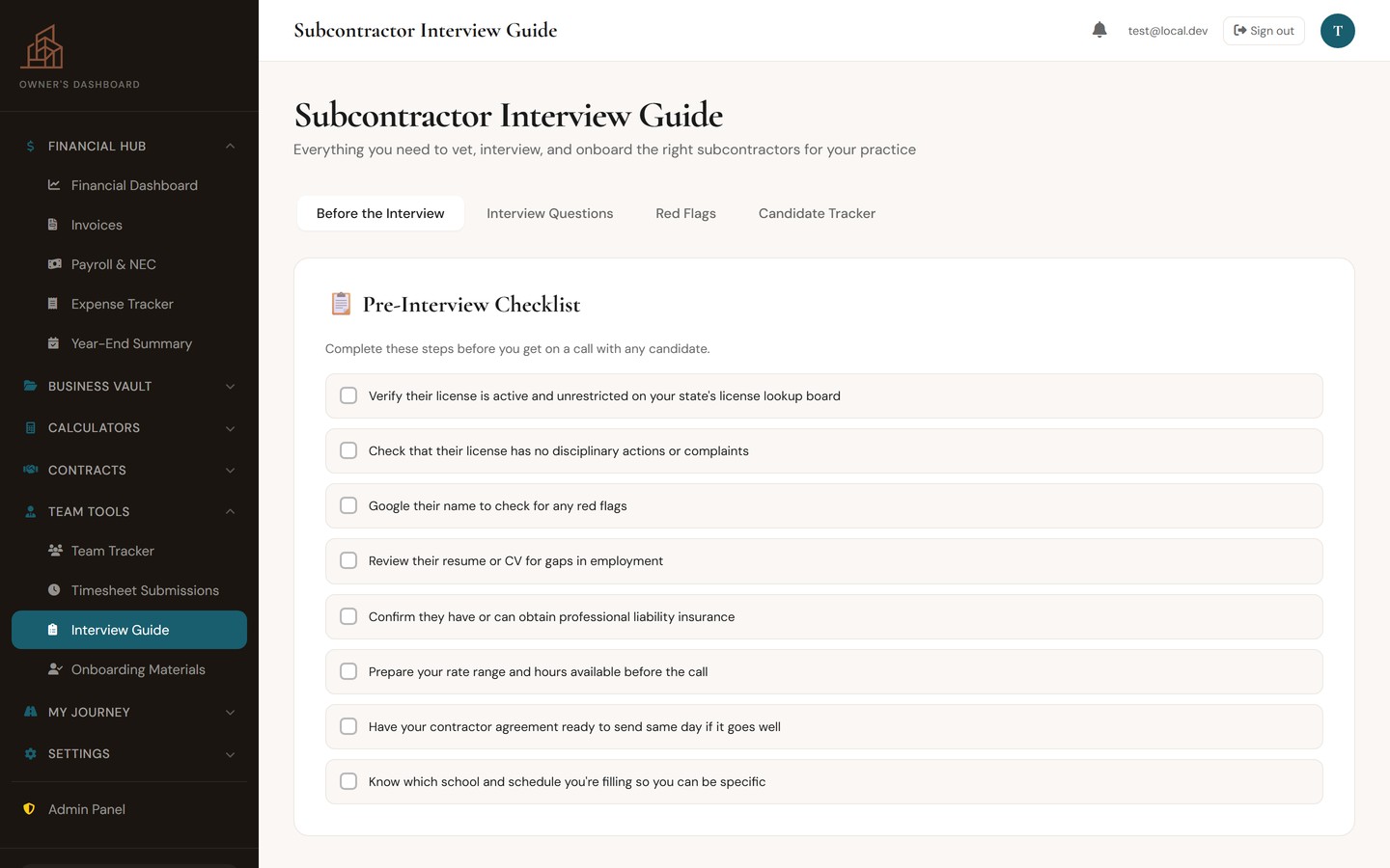 Interview Guide with pre-hire checklist and structured questions