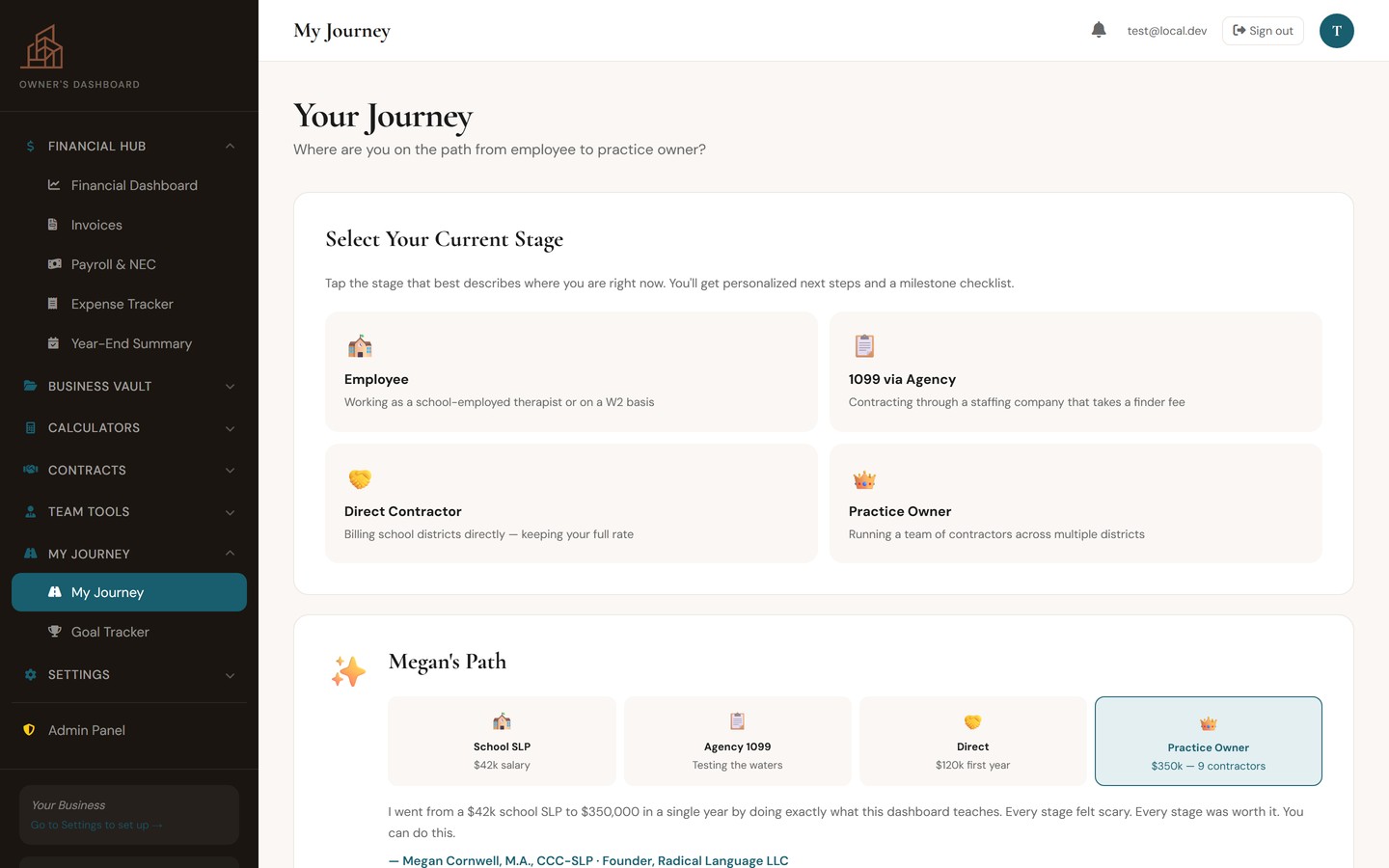 My Journey stage tracker with Megan’s path reference