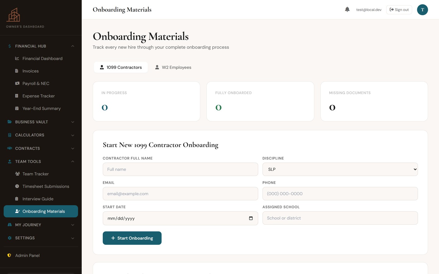Onboarding Materials with dual 1099 and W2 tracks