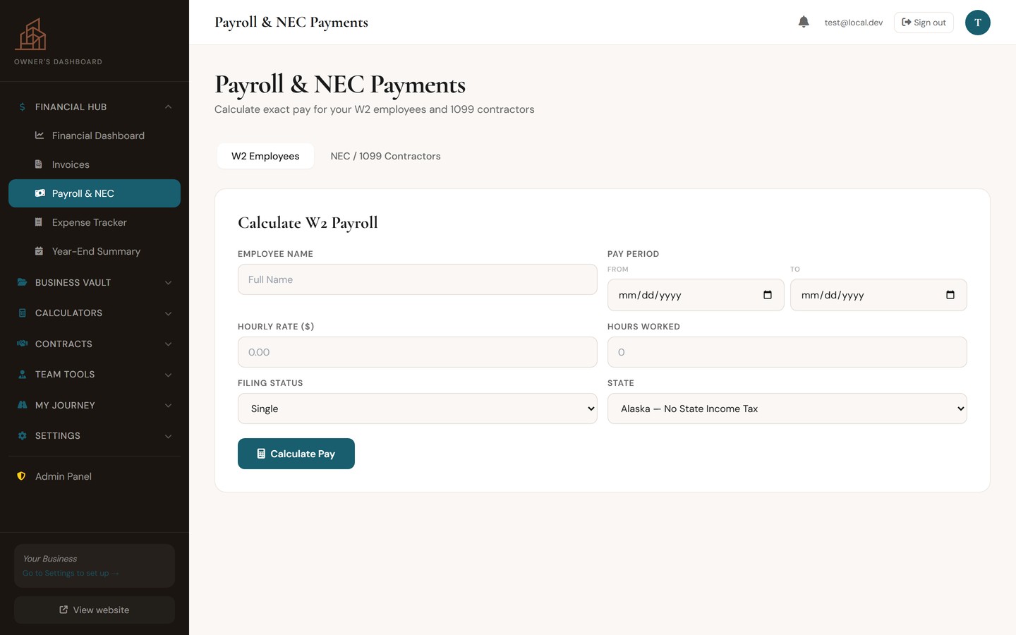 Payroll and NEC tracking dashboard