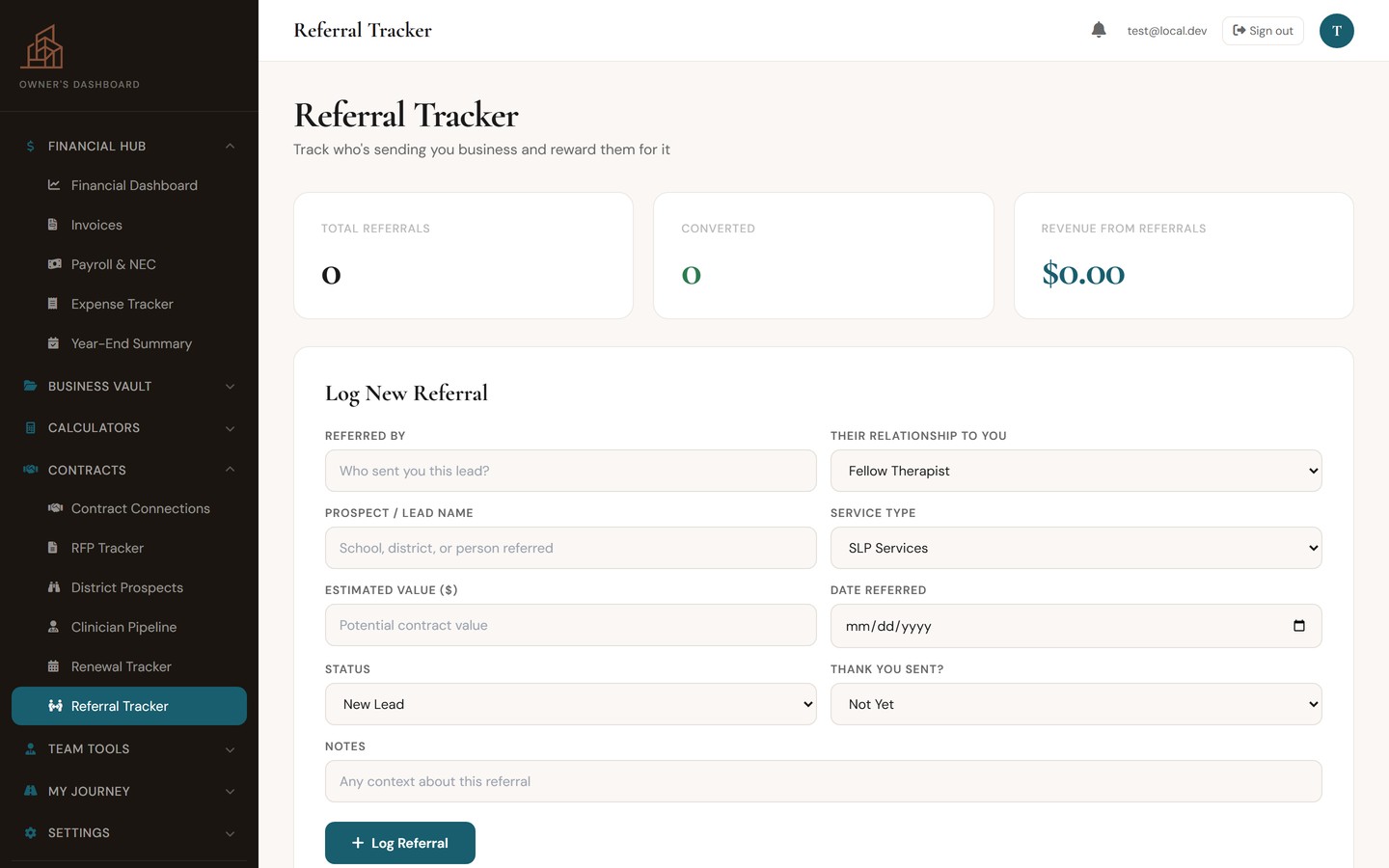 Referral Tracker with conversion and revenue tracking