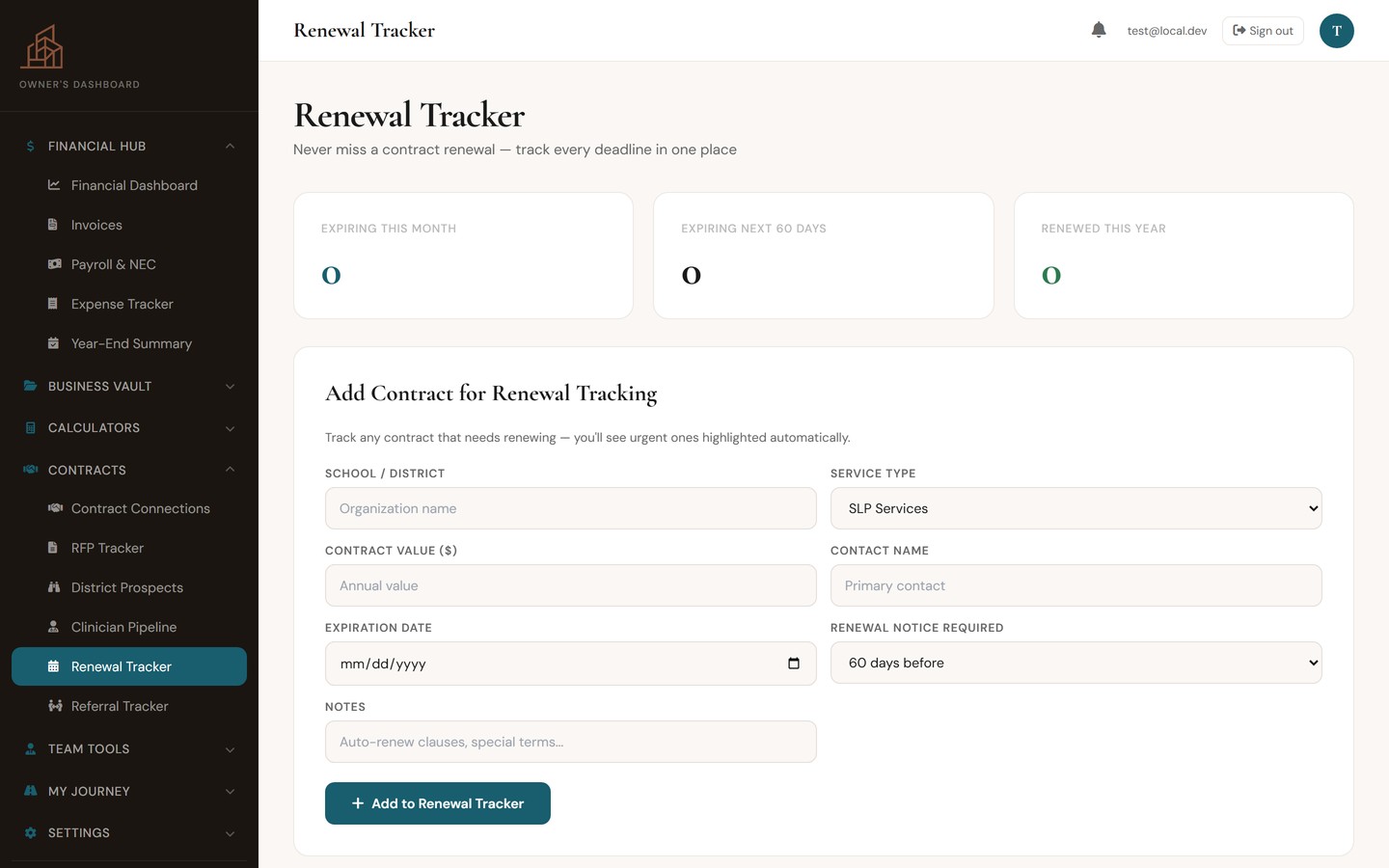 Renewal Tracker sorted by urgency