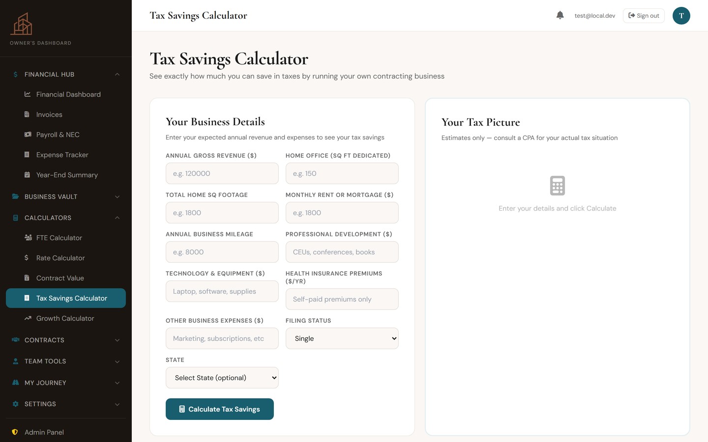 Tax Savings Calculator by state