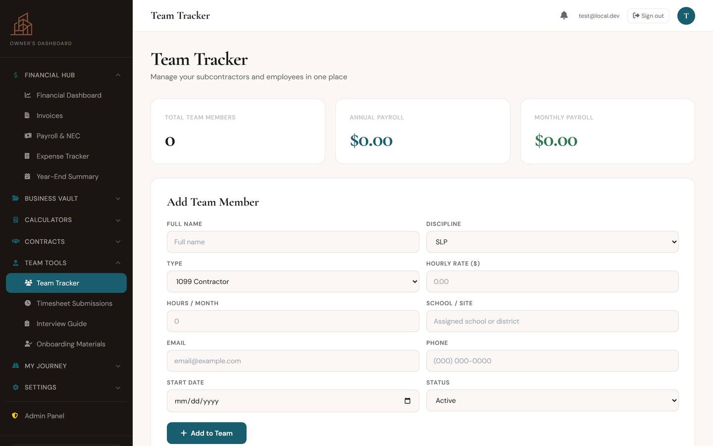 Team Tracker roster with payroll status