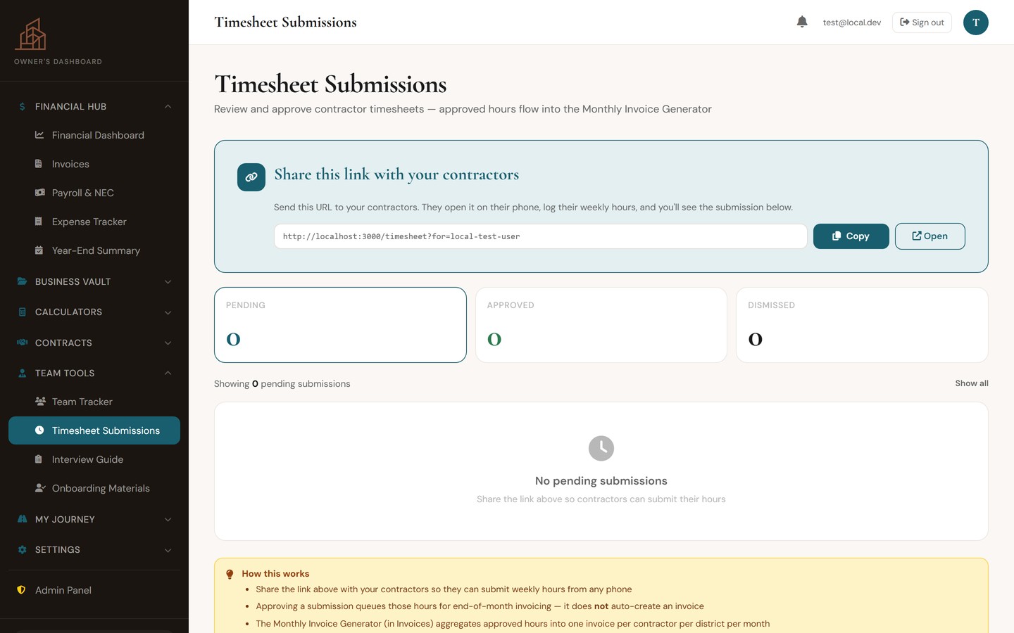 Timesheet Submissions approval dashboard