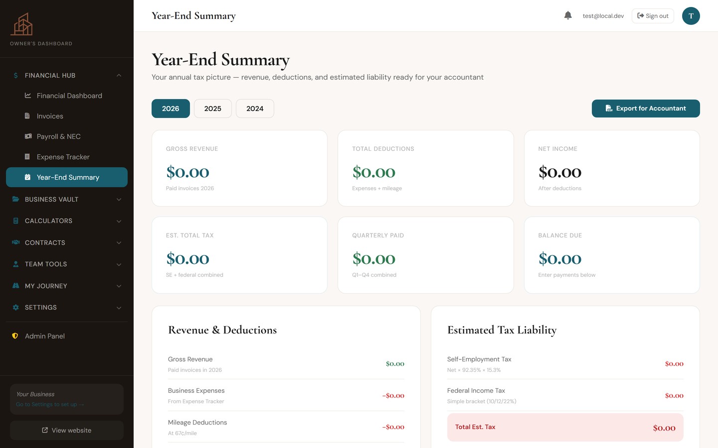 Year-End Summary tax dashboard